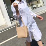 卡其色彷皮簡約前口袋設計子母包
