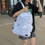 白色尼龍方格暗紋設計前口袋中性款拉鍊後背包