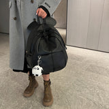 黑色彷皮可愛熊貓造型設計後背包 (附熊公仔匙扣吊飾)