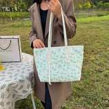綠色彷皮清新可愛花卉圖案印花設計大容量托特包