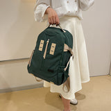 墨綠色帆布學生上課必備大容量後背包