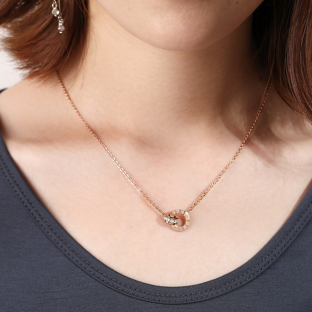玫瑰金色s925純銀雙圓環互聯吊墜項鍊– mizzue