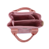粉色帆布粗帶子手柄設計雙拉鍊隔層手提包