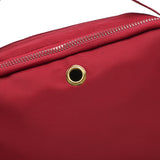 紅色尼龍金屬圓釘細節前袋雙拉鍊隔層手提斜背包