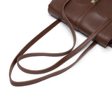 棕色彷皮金屬旋扣獨特條線感翻蓋設計雙隔層側背包