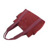 紫紅色帆布實用外插袋設計休閒風格耐磨大容量托特包