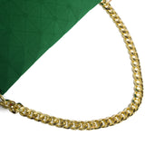 綠色絨面鑽石菱形接面設計翻蓋款金屬鏈條兩用斜背包 (附貓頭鷹毛球吊飾)
