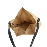 卡其色帆布幾何立體折疊式便攜設計拼彷皮手柄側背環保袋