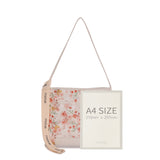綠粉色彷皮清新可愛花卉圖案印花設計帶子綴飾側背包