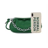 綠色彷皮圓滑荷包形頂部磁扣設計金屬鏈條手提斜背包