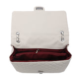 米白色彷皮優雅經典菱格絎縫旋扣翻蓋兩用側背包