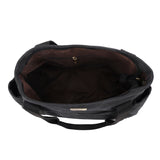 黑色帆布實用外插袋設計休閒風格耐磨大容量托特包