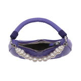 紫色彷皮優雅人造珍珠掛飾線條剪裁餃子形手提斜背包