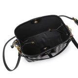 黑色彷皮菱格飾面行李吊牌掛飾護角設計子母款兩用水桶包