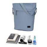 藍色彷皮前隱藏拉鍊設計簡約百搭大容量兩用水桶後背包