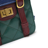 藍綠色彷皮菱格絎縫復古優雅風格鏈條兩用直身手機包 (附貓頭鷹毛球吊飾)