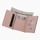 黑色彷皮可愛金色卡通熊印花文字圖案設計摺疊式短款錢包
