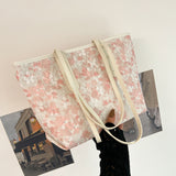 粉色彷皮清新可愛花卉圖案印花設計大容量托特包