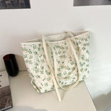 綠色彷皮清新可愛花卉圖案印花設計大容量托特包
