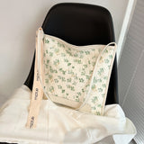 綠色彷皮清新可愛花卉圖案印花設計帶子綴飾側背包