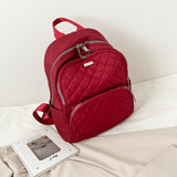 紅色尼龍高貴感菱格絎縫拉鍊口袋設計大容量後背包