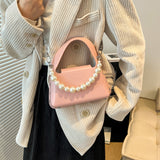 粉色彷皮優雅人造珍珠掛飾設計圓釘細節闊手柄兩用斜背包
