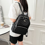 黑色尼龍高貴感菱格絎縫拉鍊口袋設計大容量後背包