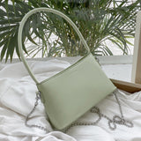 綠色彷皮極簡精緻風格金屬珠串鏈帶拉鍊手提斜背包