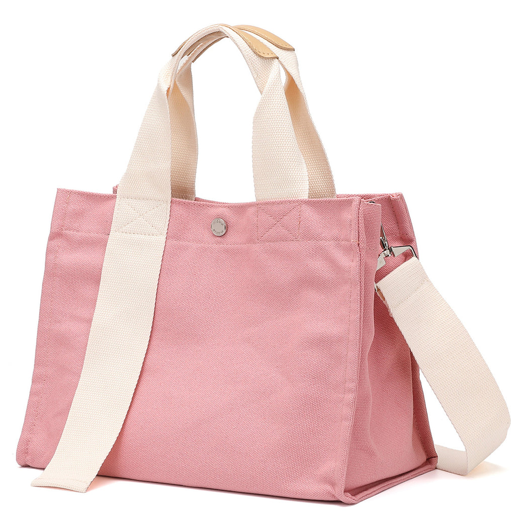 粉色帆布單邊長帶手柄設計兩用包