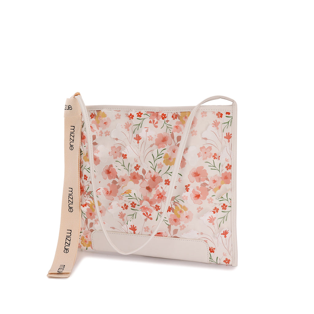 綠粉色彷皮清新可愛花卉圖案印花設計帶子綴飾側背包