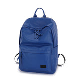 藍色彷皮前拉鍊口袋設計大容量後背包