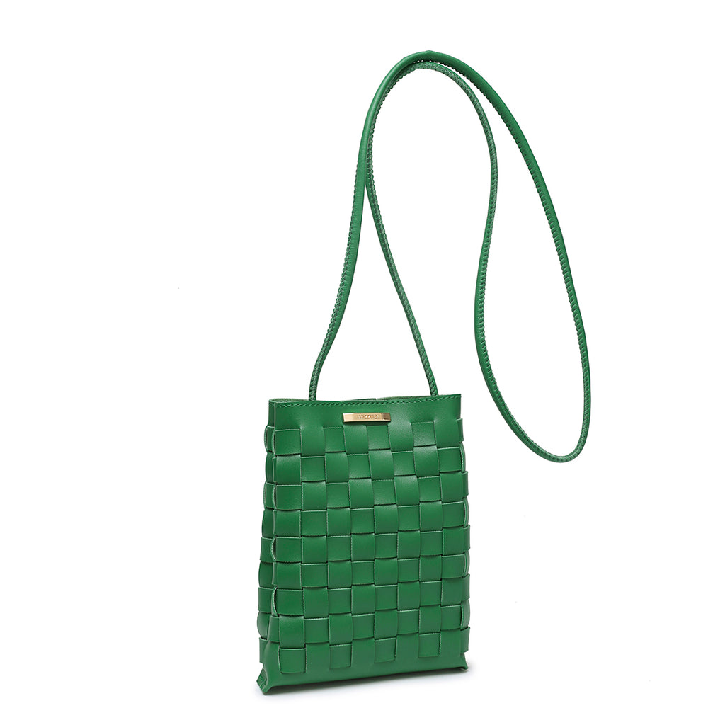綠色彷皮編織設計磁扣開口斜背手機包
