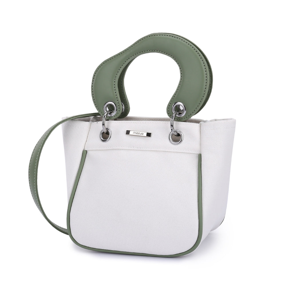 綠色彷皮線條抽象感手柄設計水桶形兩用斜背包