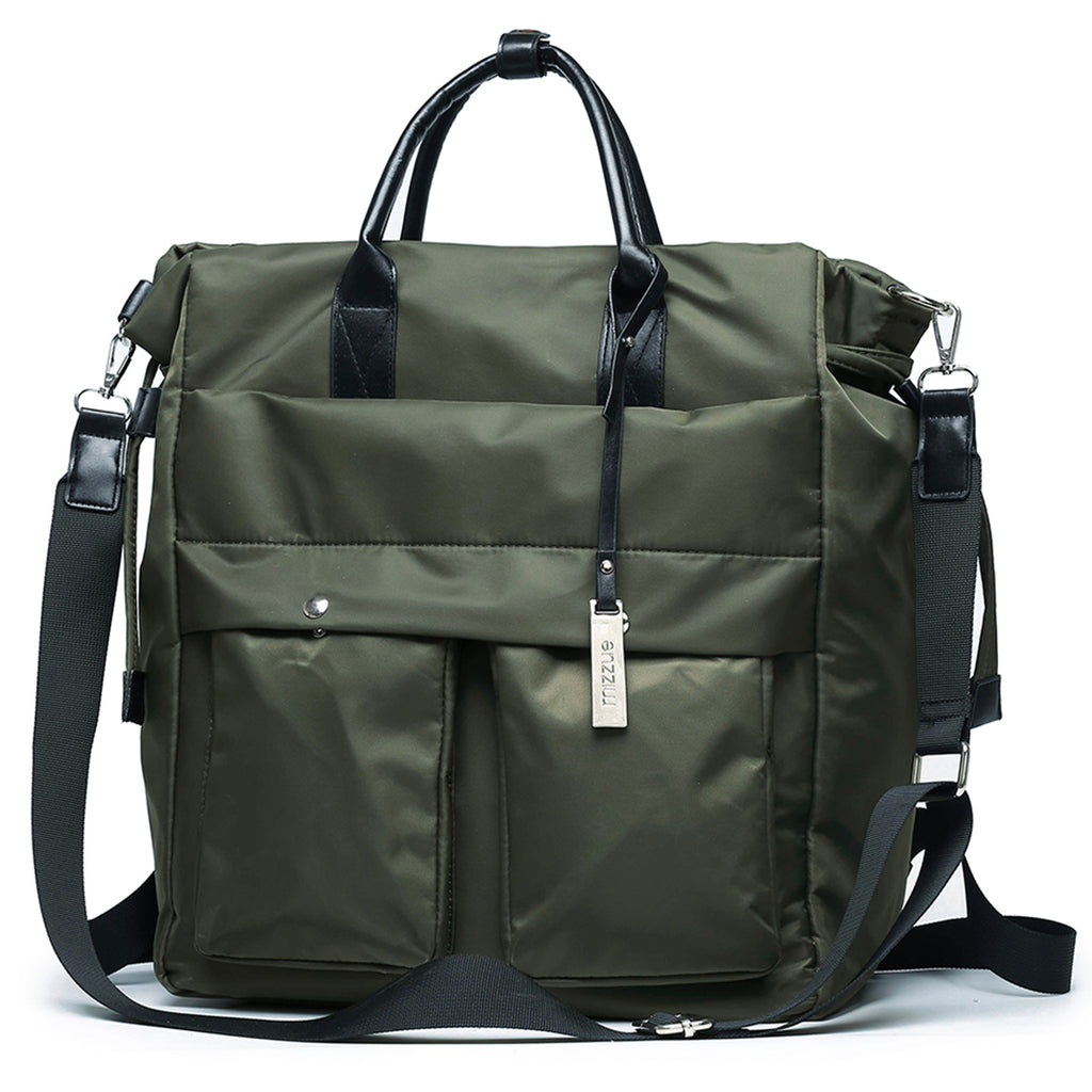 綠色尼龍前口袋設計多功能肩帶實用手提包
