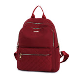 酒紅色厚質尼龍菱格絎縫前拉鍊口袋設計大容量後背包
