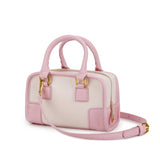 粉色仿皮復古風格小型行李包設計可愛手提斜背包