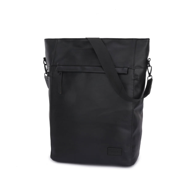 黑色彷皮前隱藏拉鍊設計簡約百搭大容量兩用水桶後背包