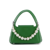 綠色彷皮優雅人造珍珠掛飾設計圓釘細節闊手柄兩用斜背包