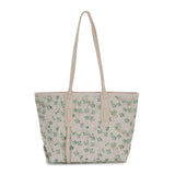 綠色彷皮清新可愛花卉圖案印花設計大容量托特包