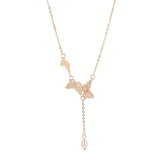 金色925銀針鏤空蝴蝶飛舞設計長鏈條人造珍珠吊墜項鍊