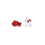 紅色925銀針白兔子浪漫甜心不對稱款式耳夾