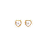 金色925銀針優雅高貴閃石點綴人造珍珠心形耳環
