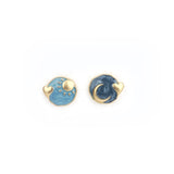 藍色925銀針日月星辰不對稱款式耳環