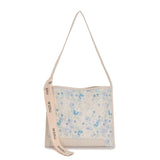 藍色彷皮清新可愛花卉圖案印花設計帶子綴飾側背包