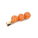 橙色樹脂製三顆橙形珠飾設計金屬髮夾