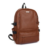 棕色彷皮多重拉鍊外袋調節帶設計大容量中性款後背包