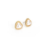 金色925銀針優雅高貴閃石點綴人造珍珠心形耳環