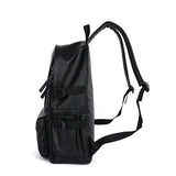 黑色彷皮多重拉鍊外袋調節帶設計大容量中性款後背包