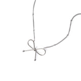 銀色鈦鋼蝴蝶結簡約線條設計項鍊