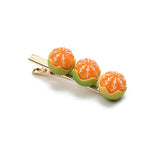 綠色樹脂製三顆橙形珠飾設計金屬髮夾